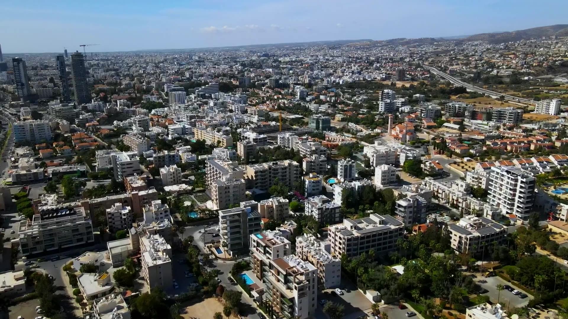 Aerial view over the rooftops of Limassol